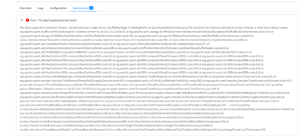 Screenshot showing how Ocean for Apache Spark surfaces issue around shuffle data loss